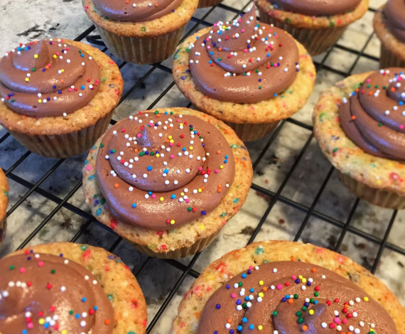 Funfetti Cupcakes with Chocolate Fudge Frosting